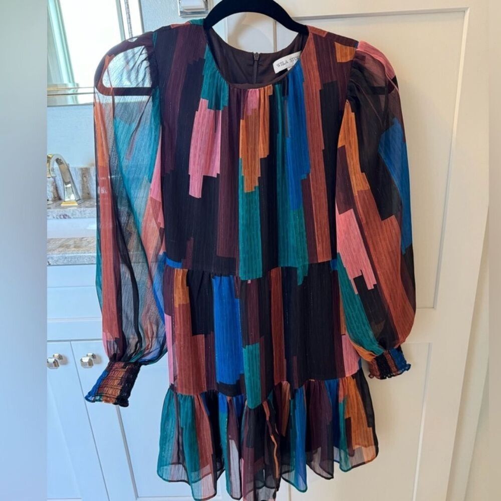 Willa Story Anthropologie Abstract Print Long Sleeve Mini Dress XS Boho